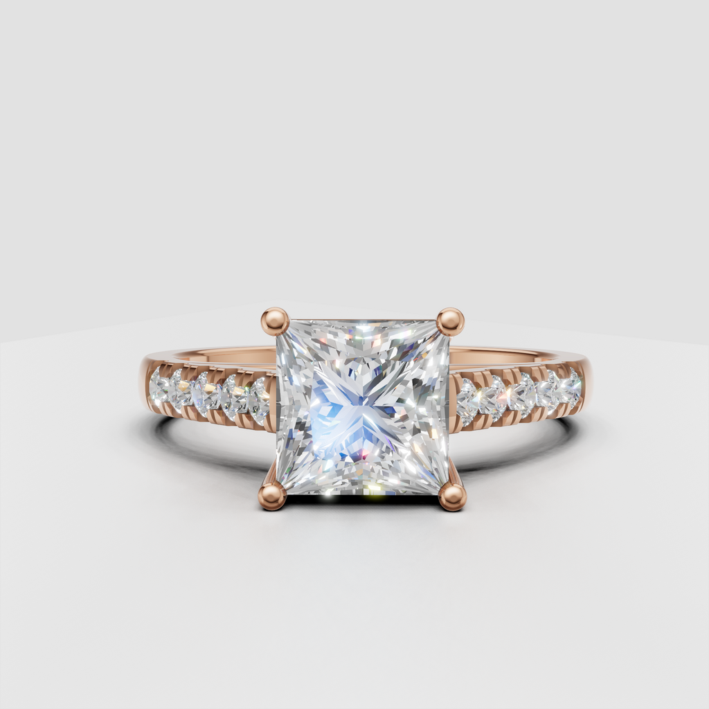 Princess diamond ring with delicate pavé detailing
