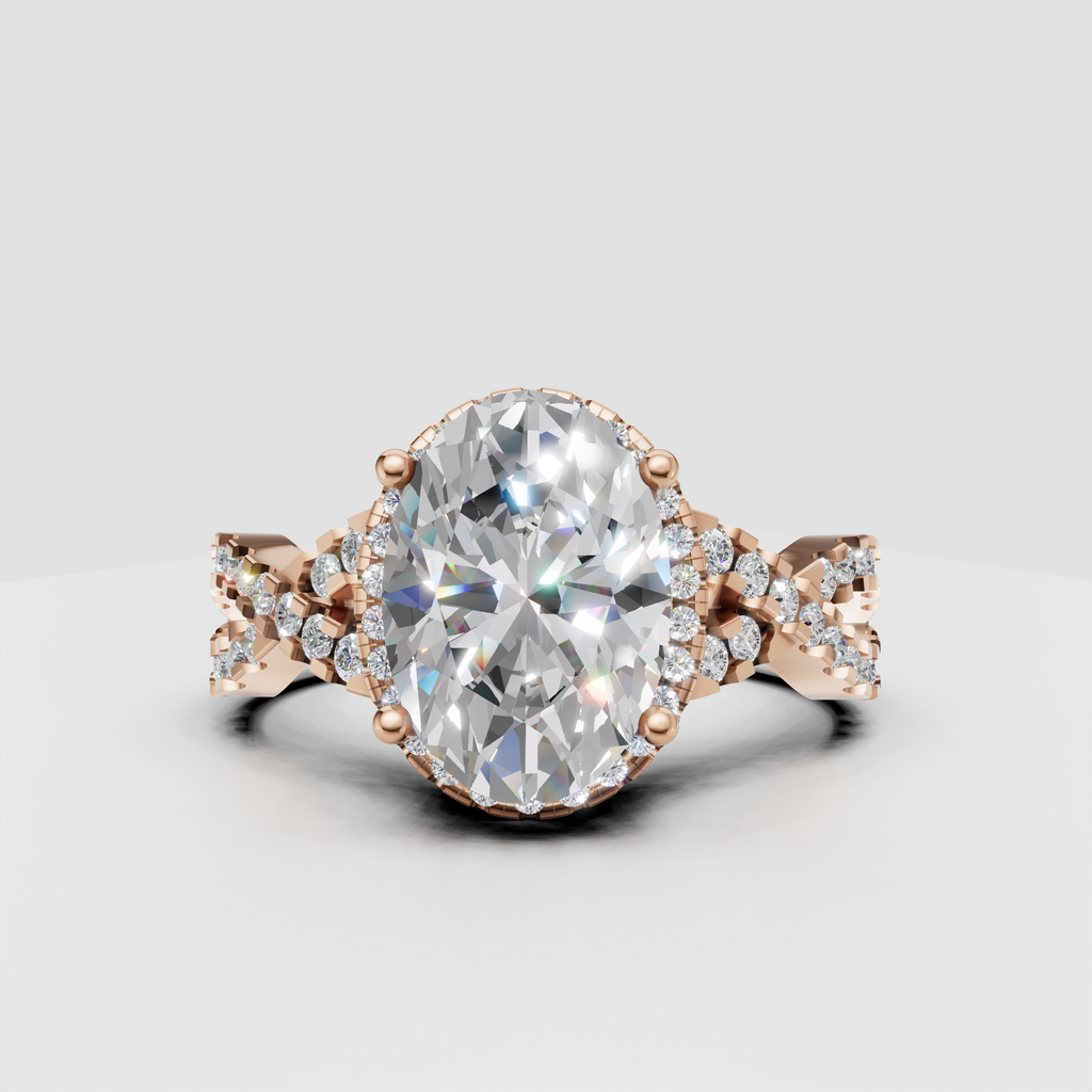 Oval center stone Diamond ring with luminous pave detailing