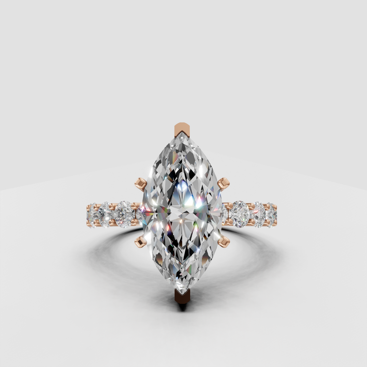 Luxury marquise lab grown diamond ring in polished yellow gold