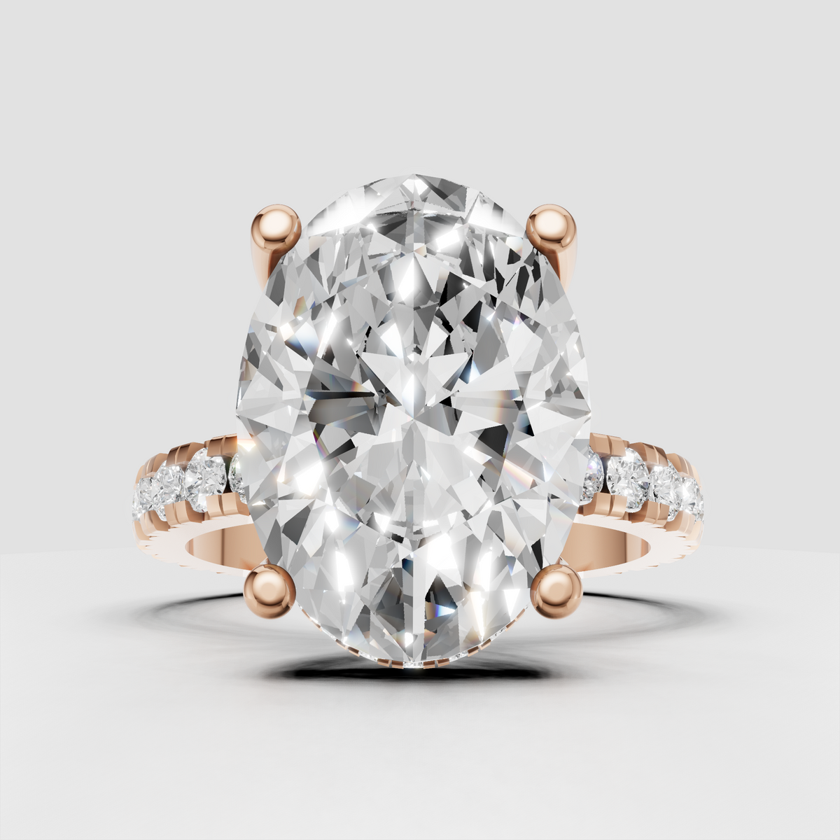 Classic oval diamond ring with pavé gold band