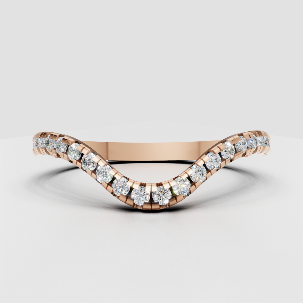 Curved shape Round Diamond Half Eternity Wedding Stackable Band