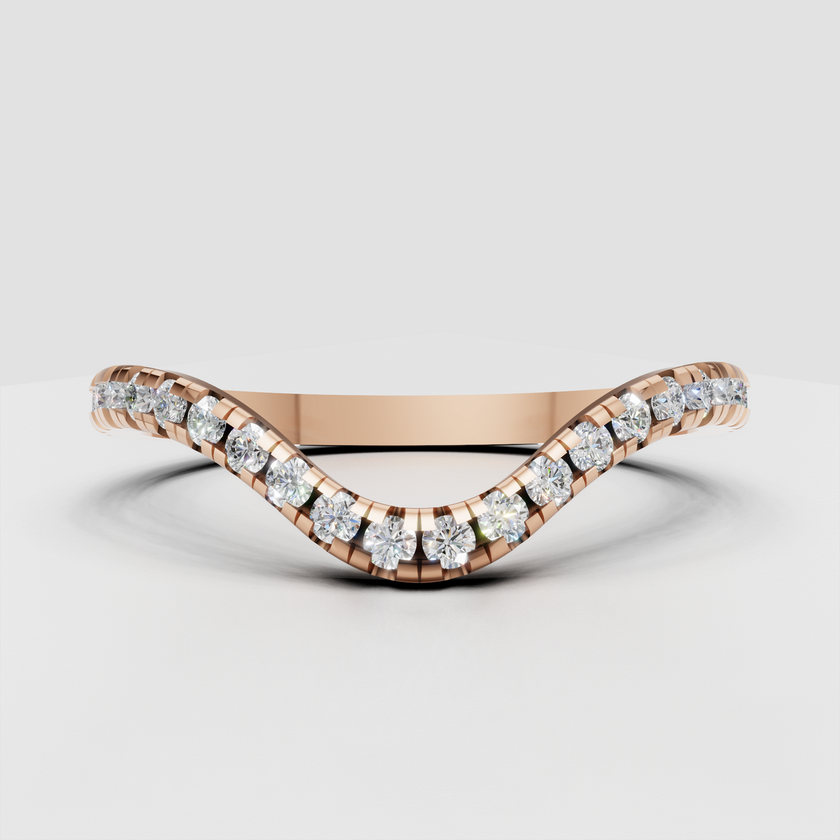 Curved shape Round Diamond Half Eternity Wedding Stackable Band