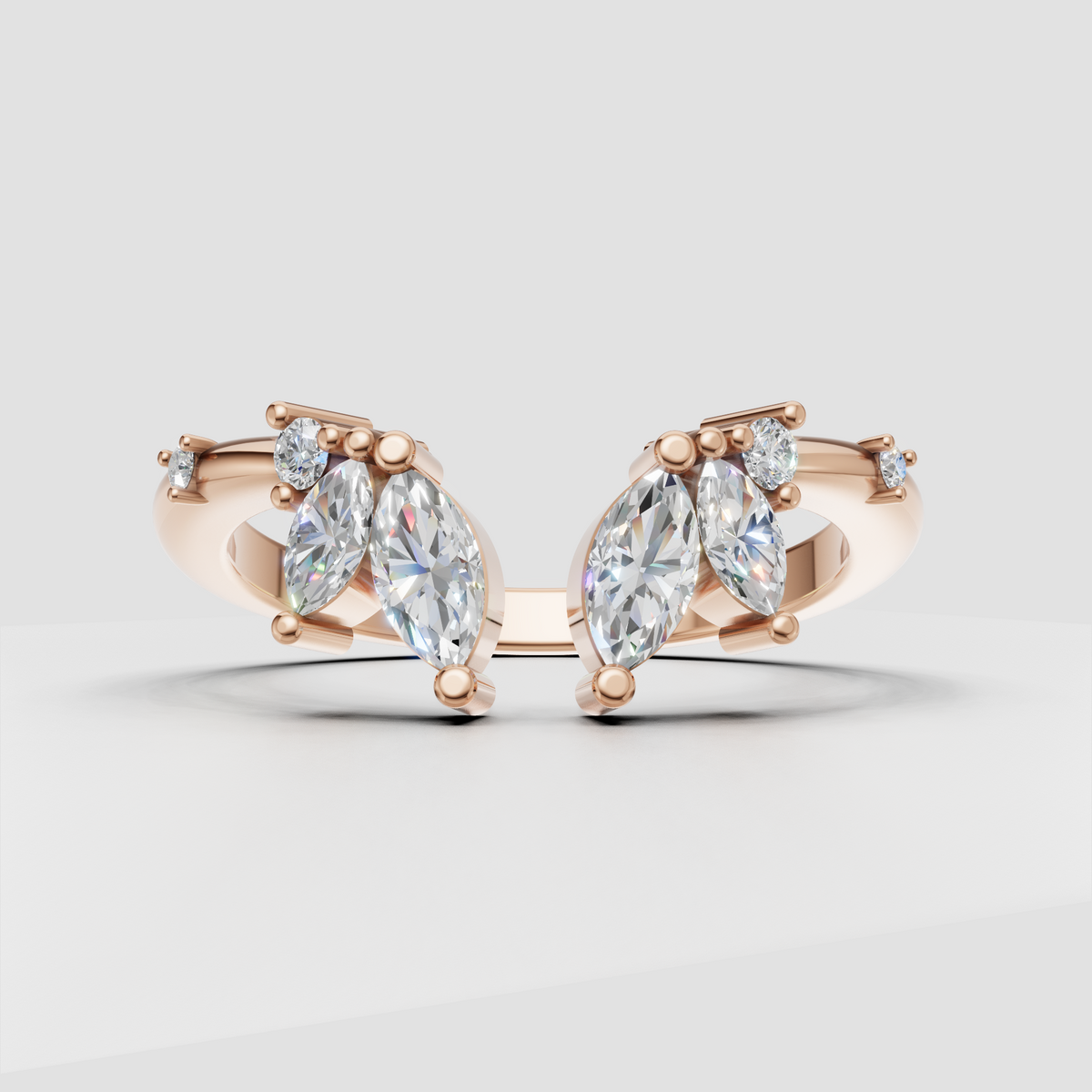 Minimalist diamond open band with marquise and round stones