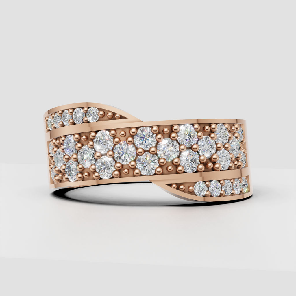 Round brilliant diamond multi row band ring
