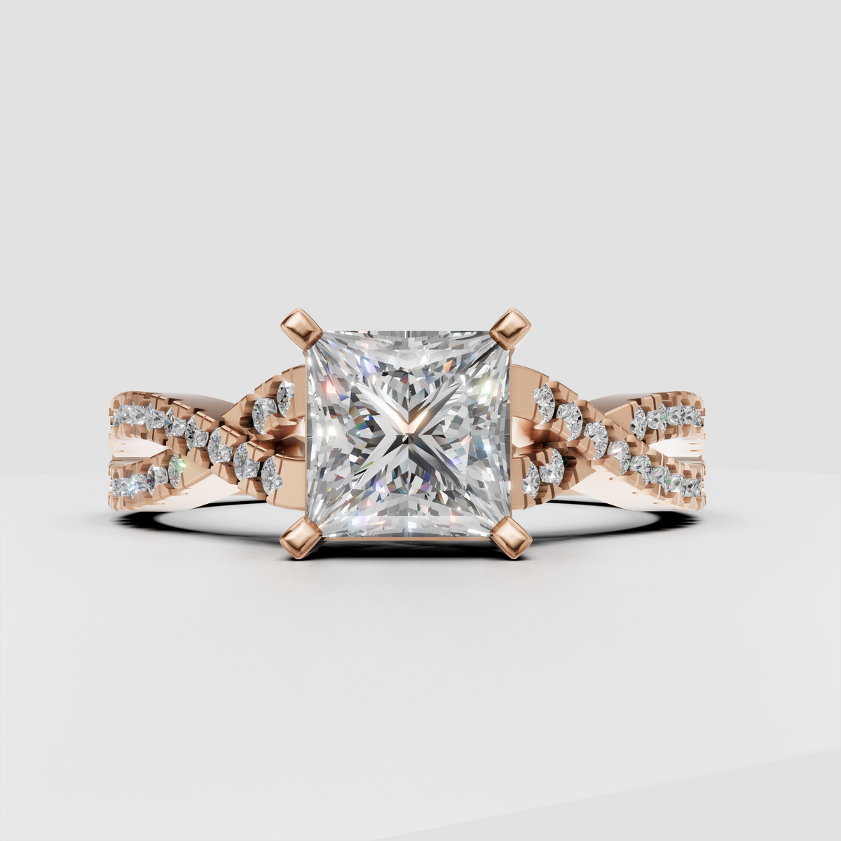Trillion Cut Lab Grown & Moissanite Diamond Halo Engagement Ring - Image 4