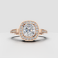 Elegant cushion cut halo engagement ring with diamond accent band
