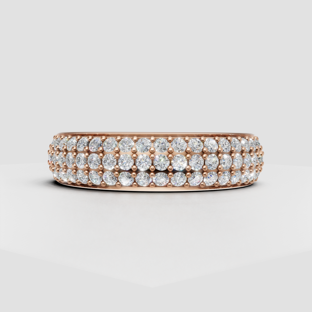 Elegant three row diamond band in yellow gold