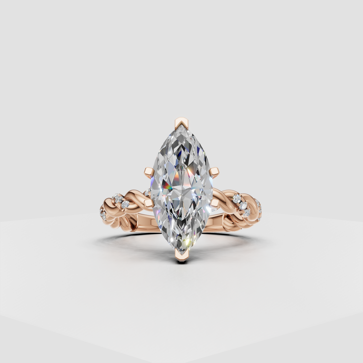 Marquise diamond ring showcasing intricate intertwined vine detailing