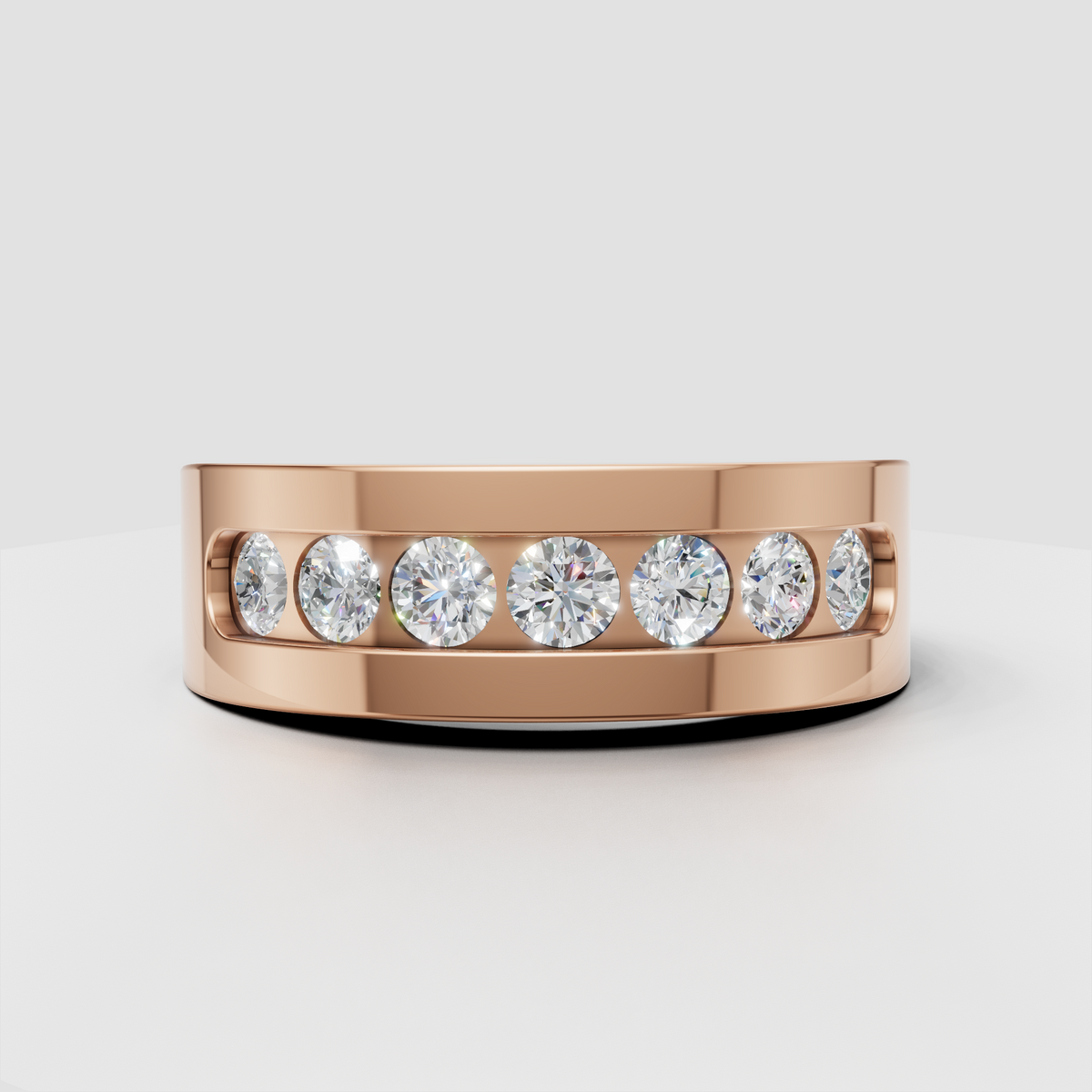 Half eternity round diamond ring with contemporary wide band
