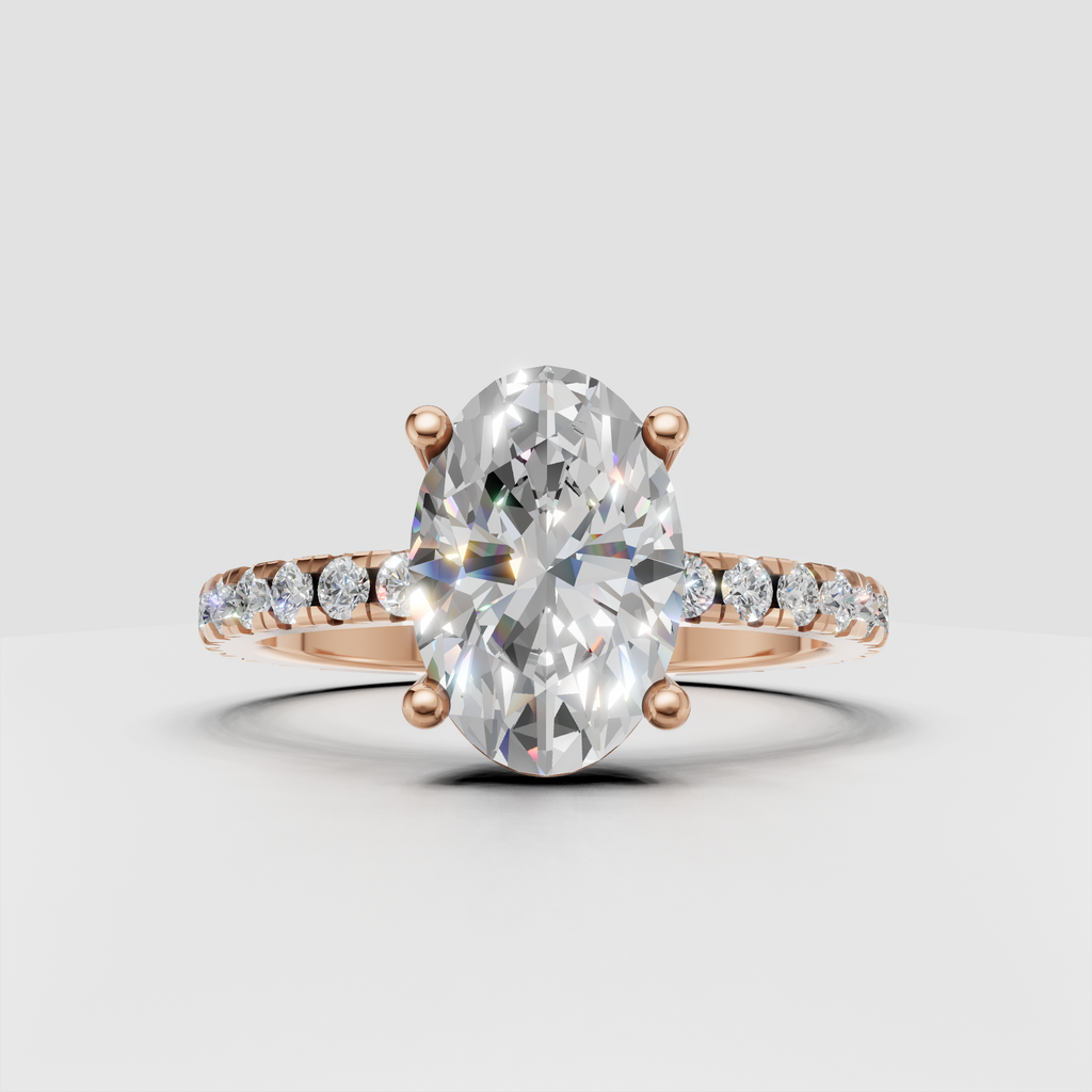 Oval Diamond Pave Band Solitaire Engagement Ring