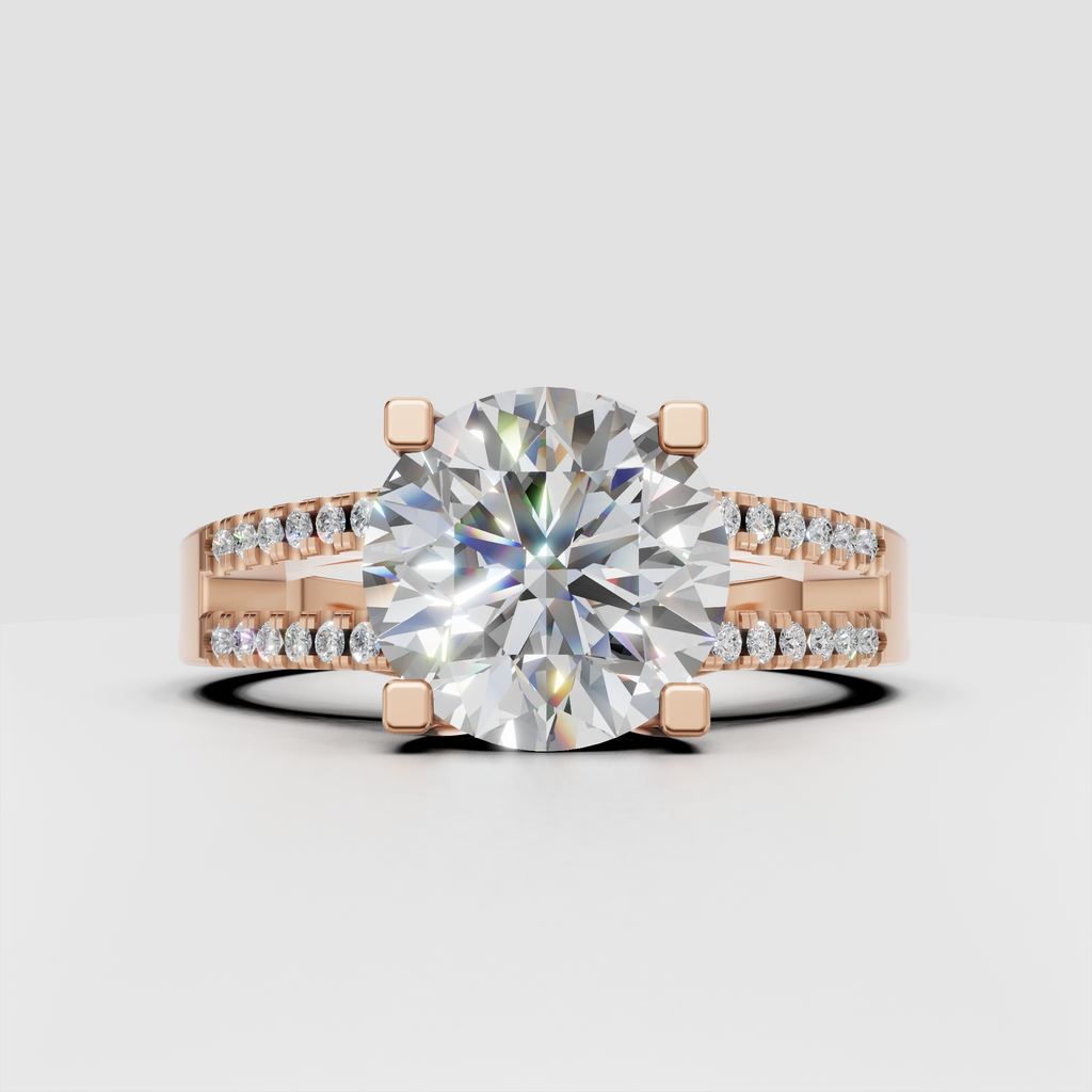 Round cut diamond anniversary ring with split shank band
