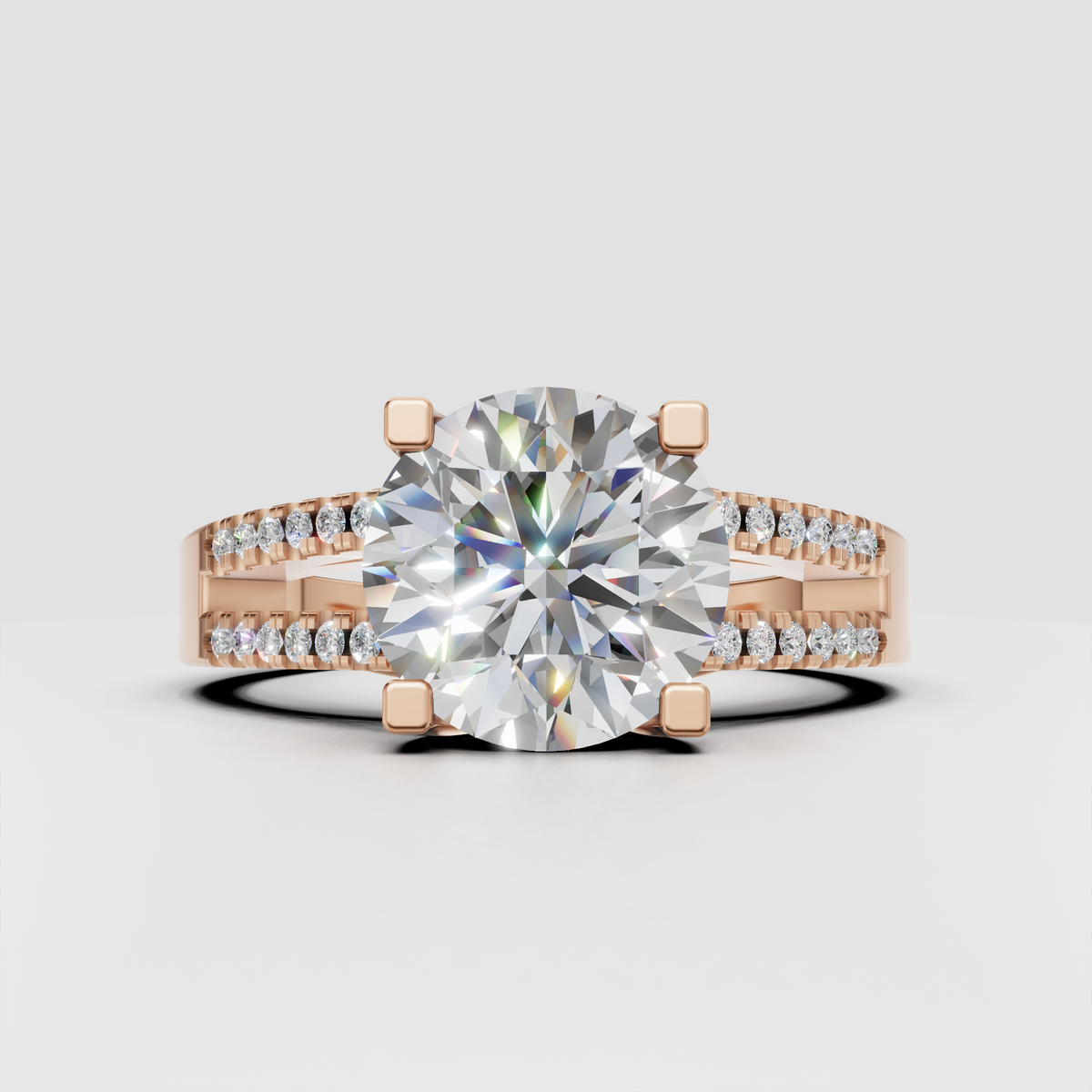 Round cut diamond anniversary ring with split shank band