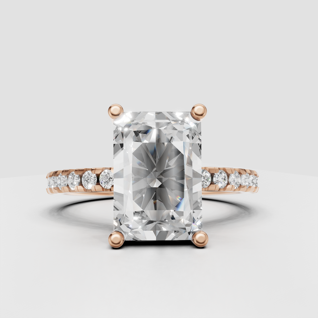 Sophisticated radiant diamond hidden halo ring with polished band