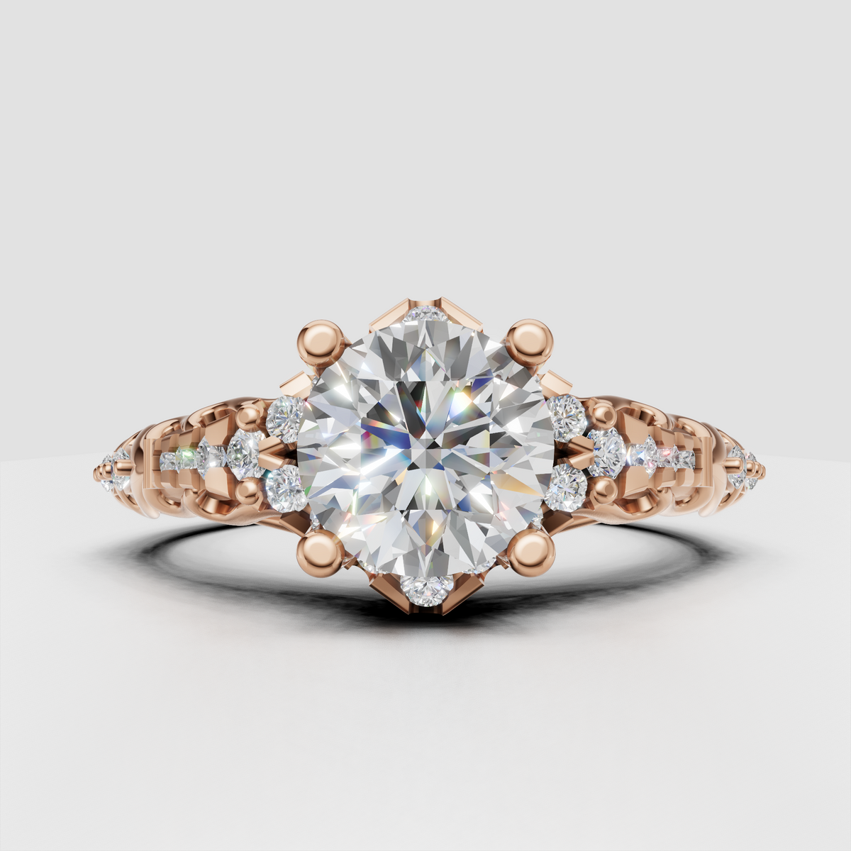 Vintage floral diamond engagement ring featuring detailed filigree craftsmanship