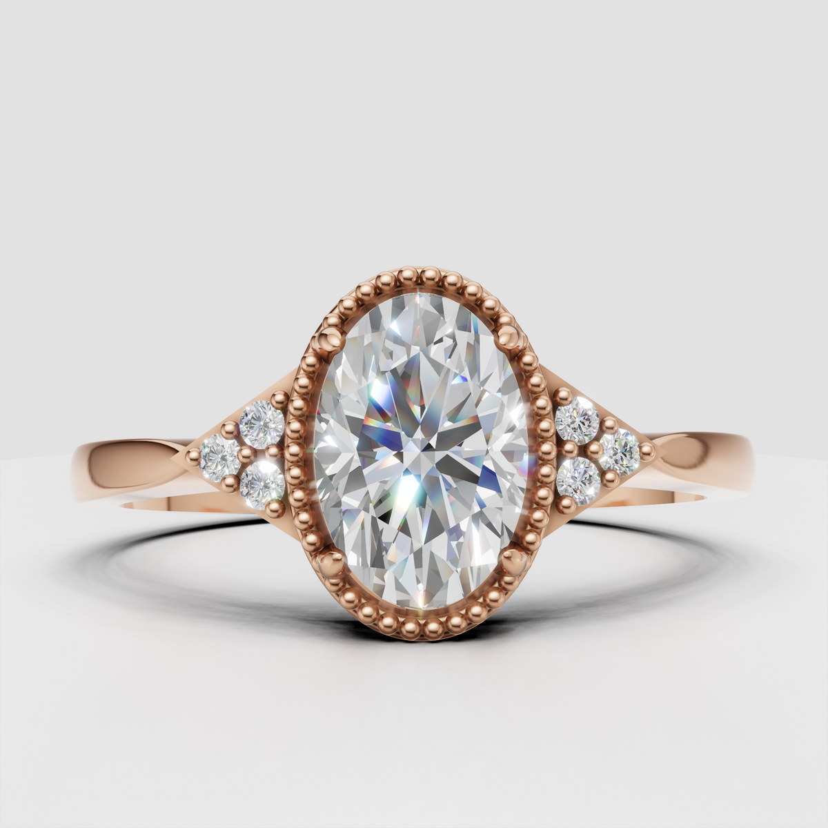 Timeless oval halo diamond engagement ring with gold band