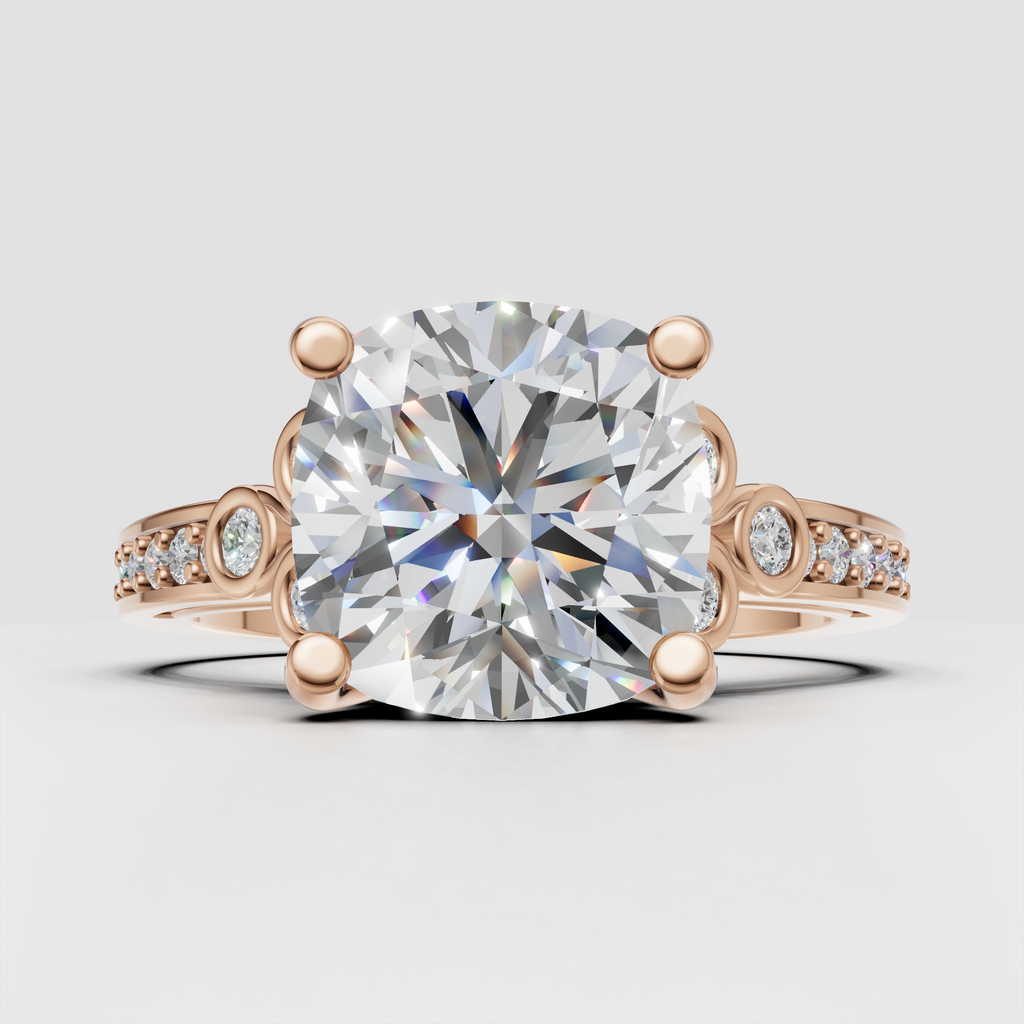 Yellow gold cushion engagement ring with round accent diamonds