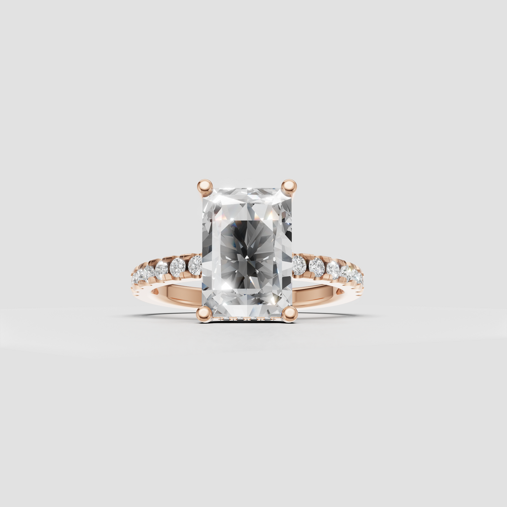 Modern radiant diamond ring with concealed halo detail