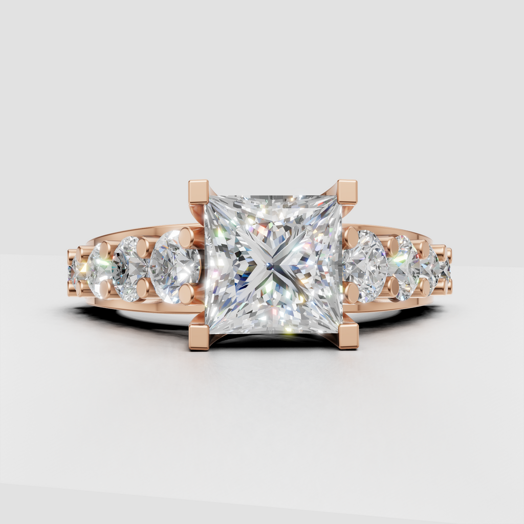 Split shank princess diamond engagement ring with sparkling accent stones