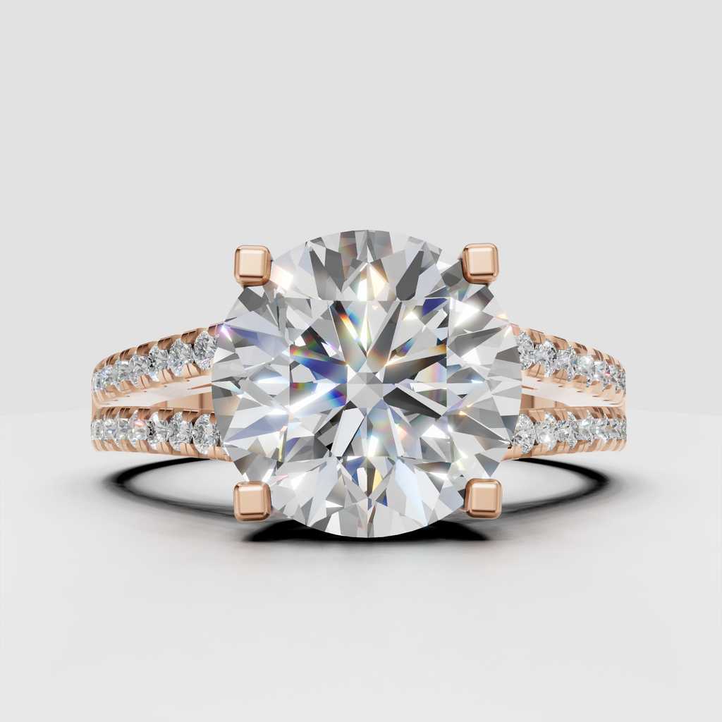 Round diamond solitaire ring with sparkling pavé split shank band