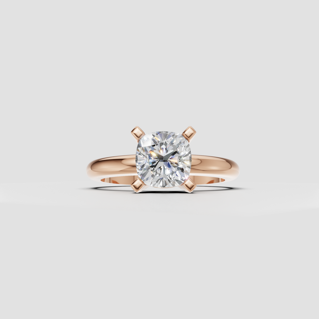 Cushion diamond ring with elevated four prong setting