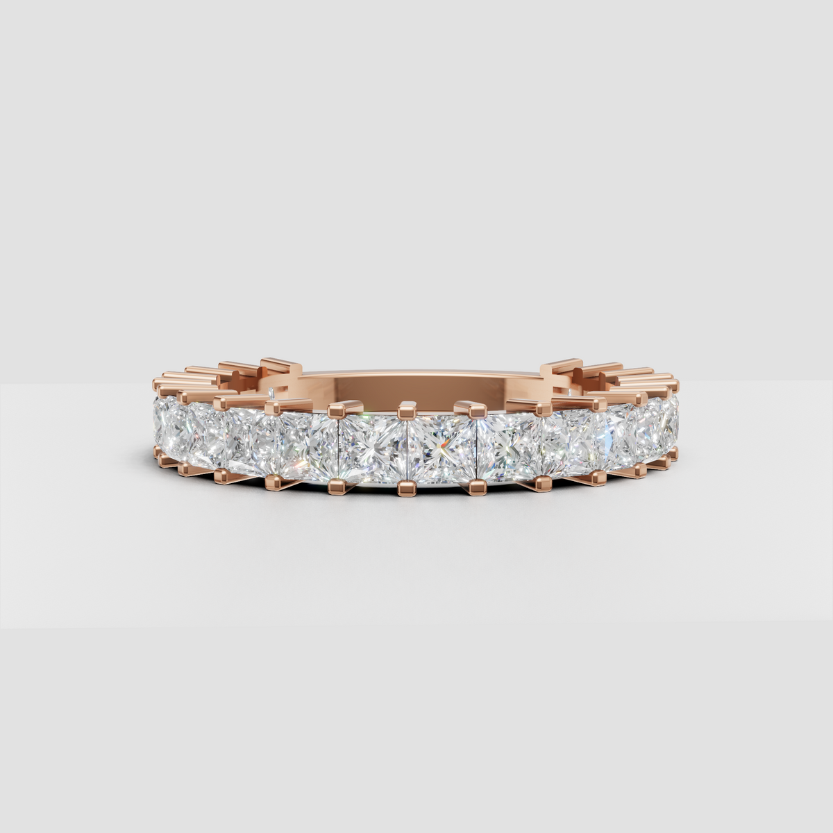 Front view of full cushion diamond eternity ring