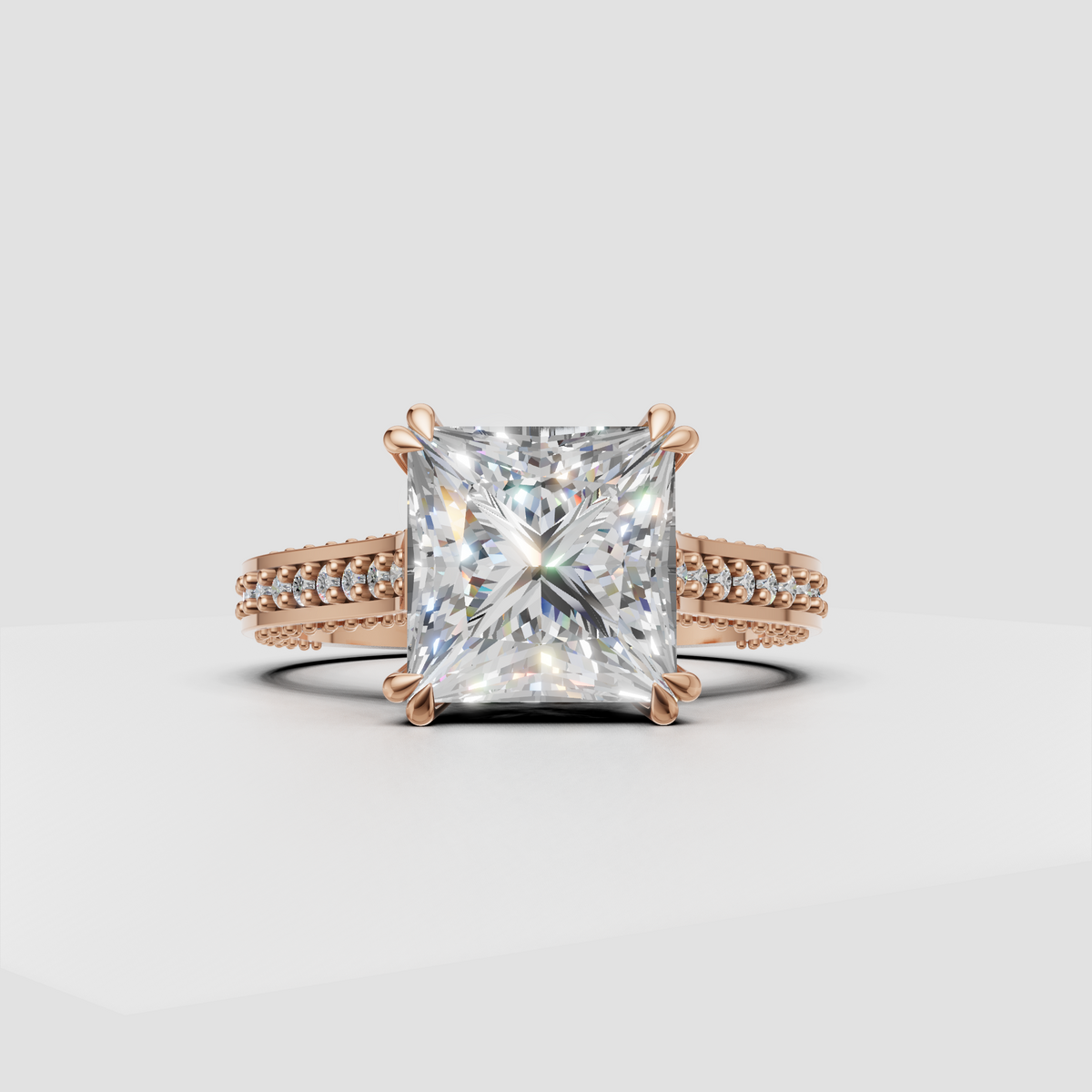 Princess cut engagement ring with sculpted prongs
