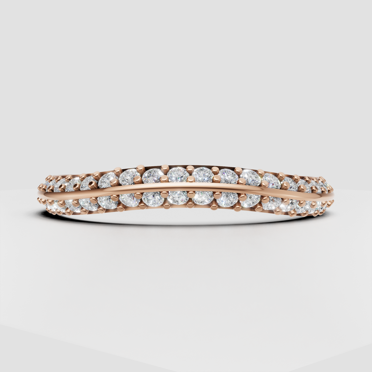14K yellow gold curved diamond band for bridal stacking