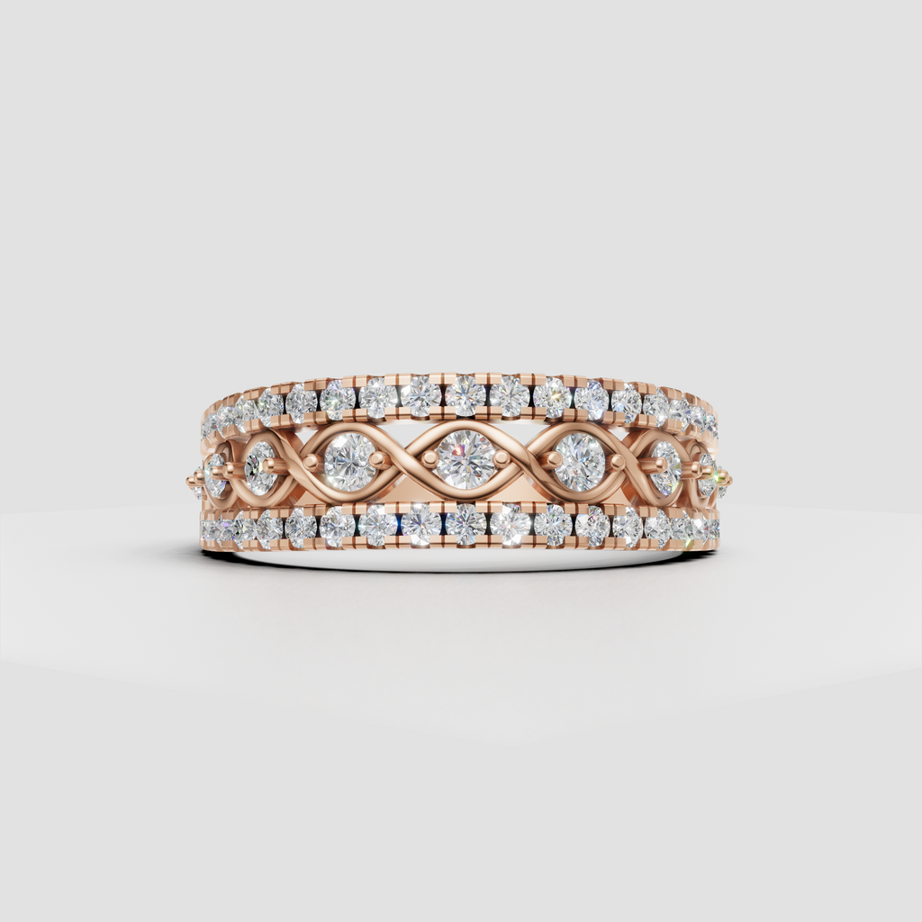 Round stone eternity style band in polished yellow gold