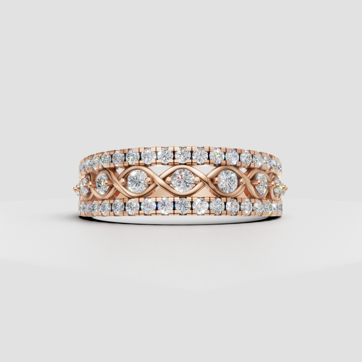 Round stone eternity style band in polished yellow gold