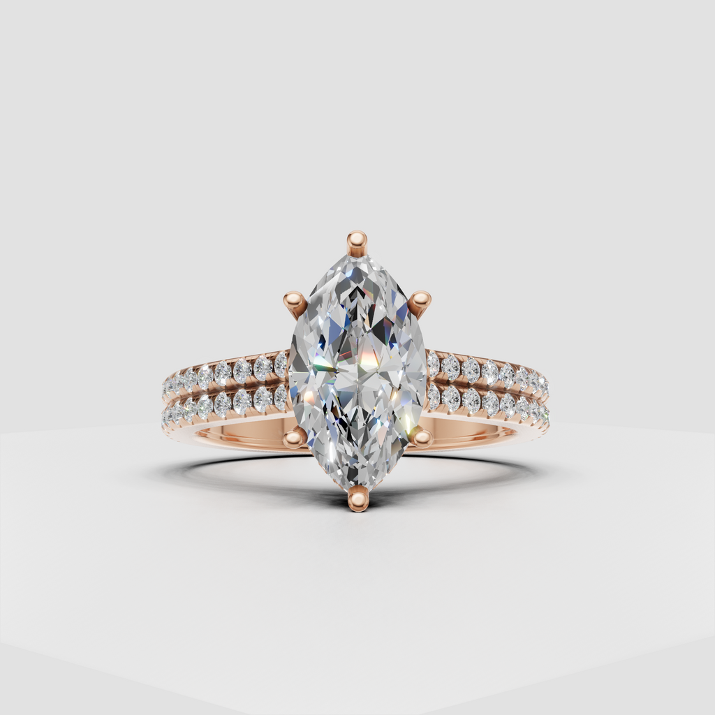 Marquise cut diamond ring showcasing sparkling pavé shoulder detailing
