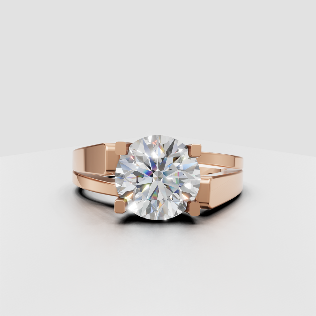 Polished yellow gold engagement ring with round cut center diamond