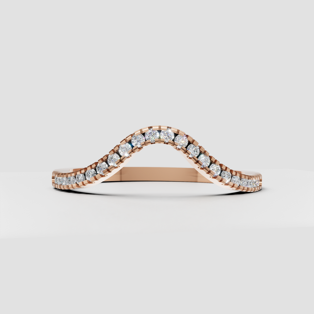 Side view of round diamond contour wedding band