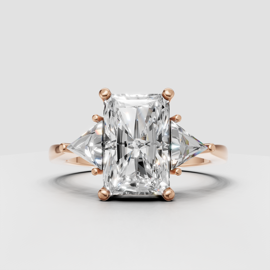 Modern radiant diamond engagement ring with open gallery and sculptural prongs
