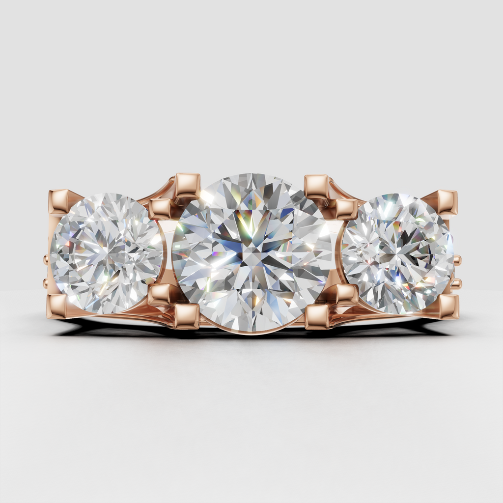 Elegant yellow gold trilogy Diamond ring with sculpted prong setting
