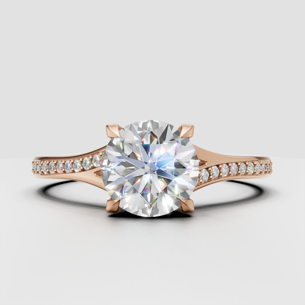 Round canter stone engagement ring with sparkling band accents