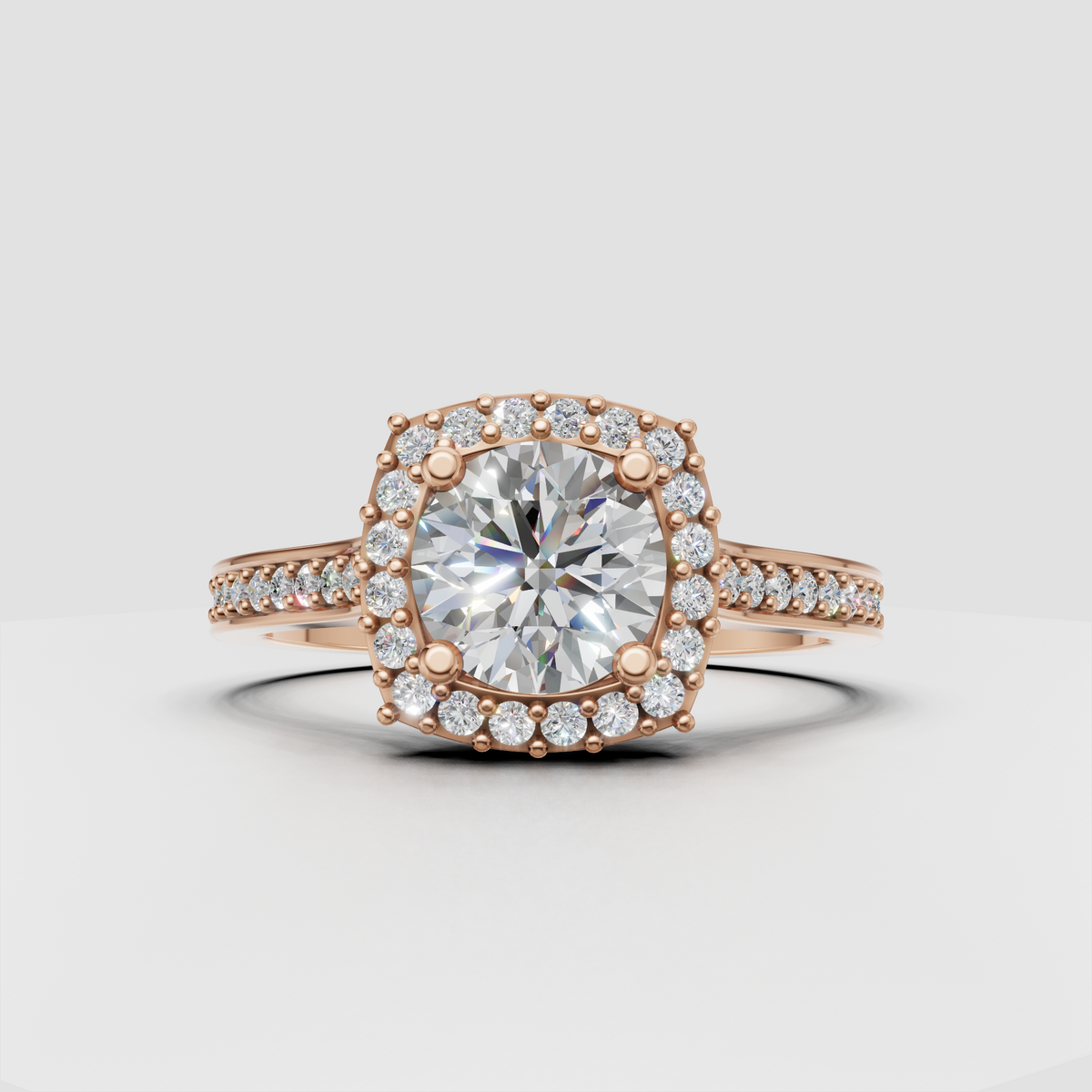 Round diamond anniversary ring with pavé-set shoulders