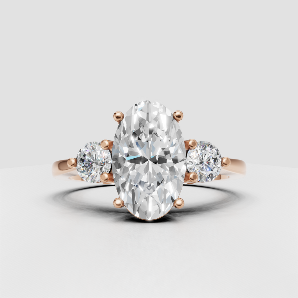 Timeless oval diamond three stone engagement ring