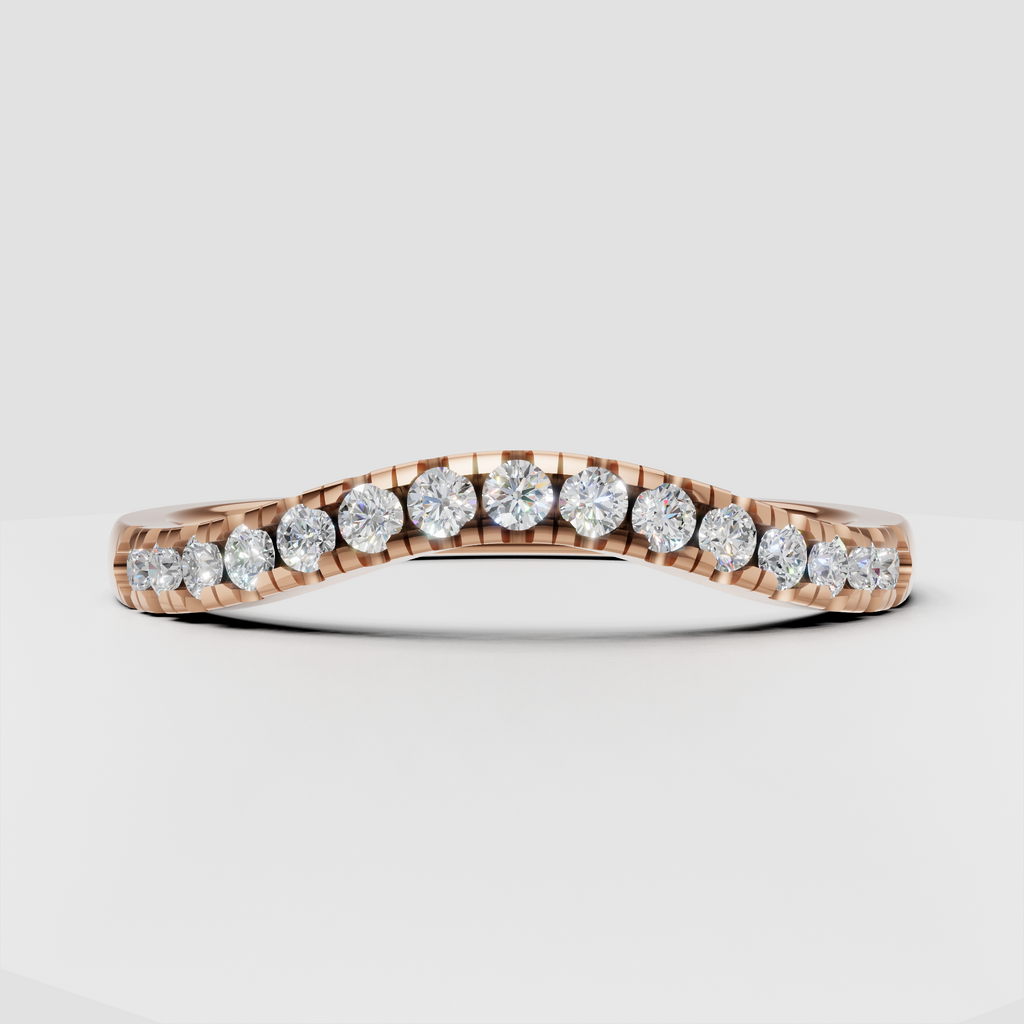 Round Diamond Curved Half Eternity Pavé Engagement Ring