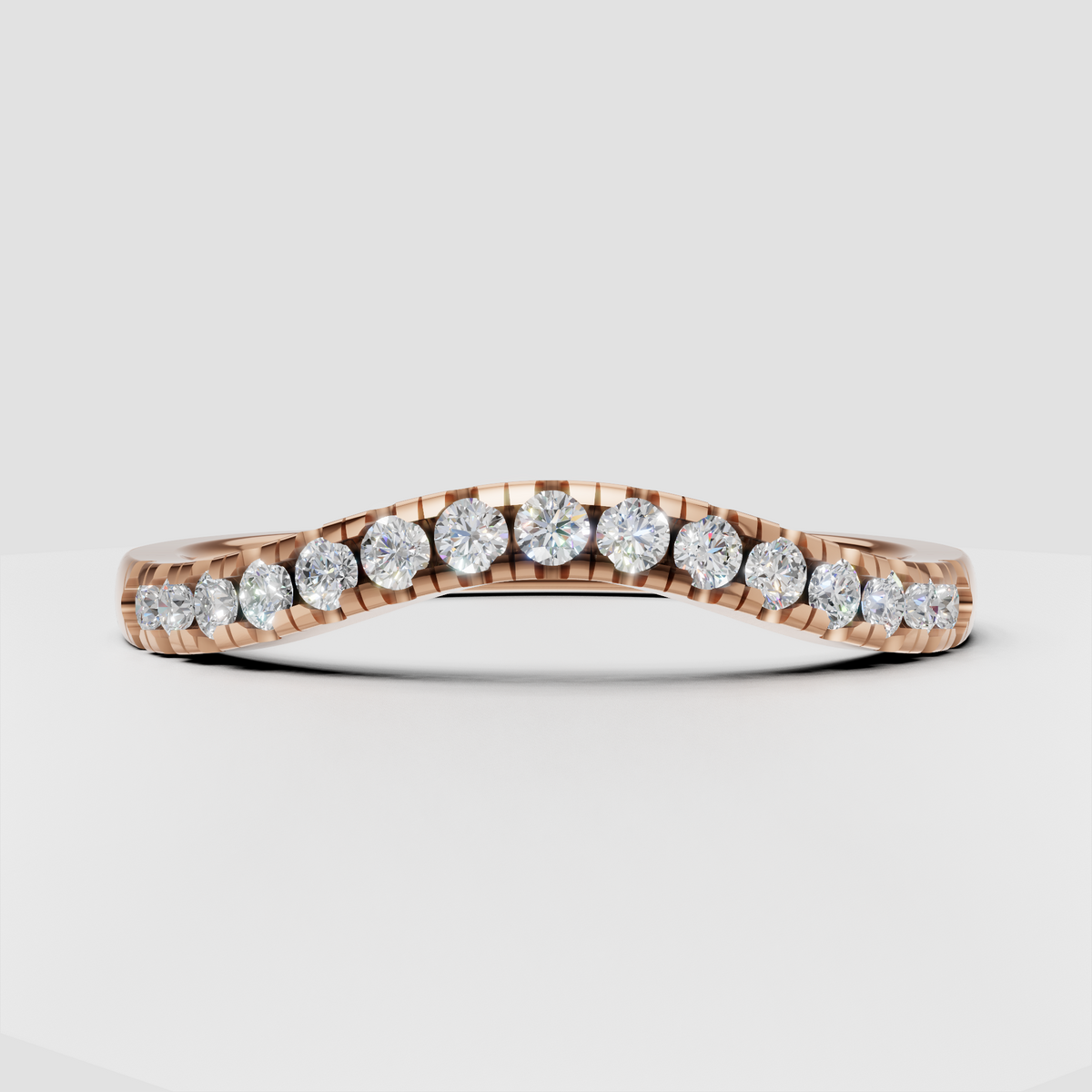 Round Diamond Curved Half Eternity Pavé Engagement Ring