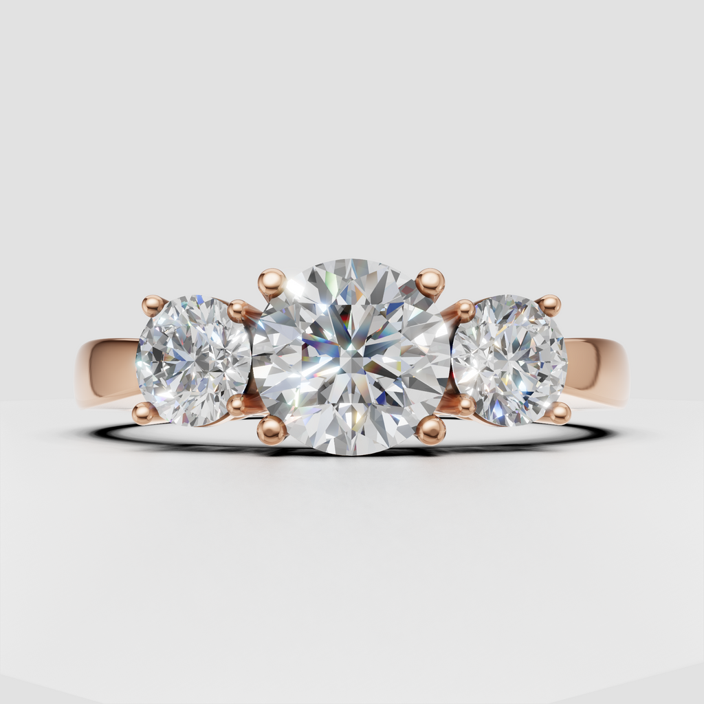 Yellow gold round Diamond ring with elevated three-stone setting