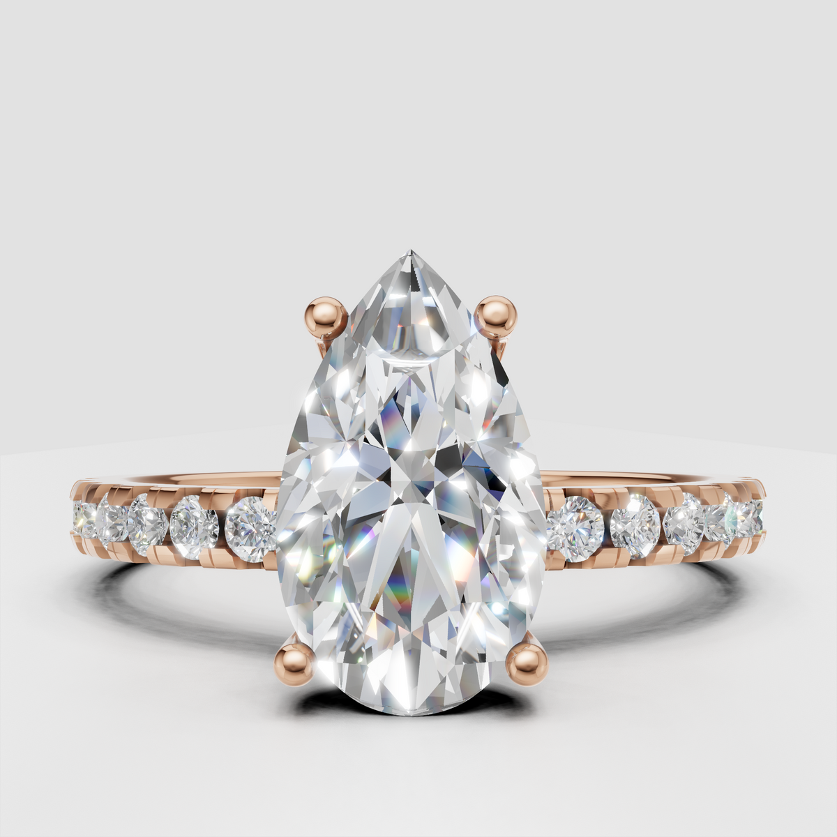 Pear Diamond Hidden Halo Solitaire with Accent Diamond Engagement Ring