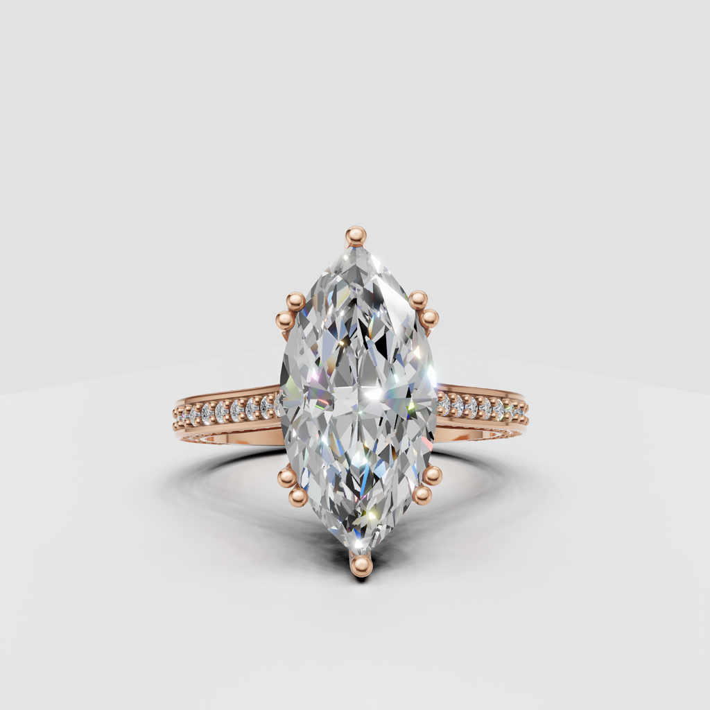 Elegant marquise Diamond ring with double-row pave detailing