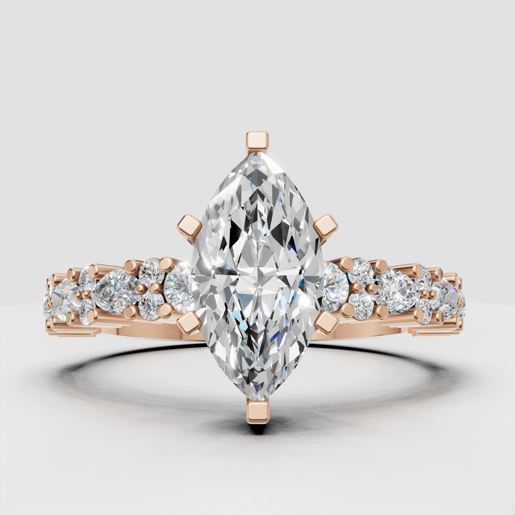 Luxury marquise Diamond engagement ring with sparkling stone-set shoulders