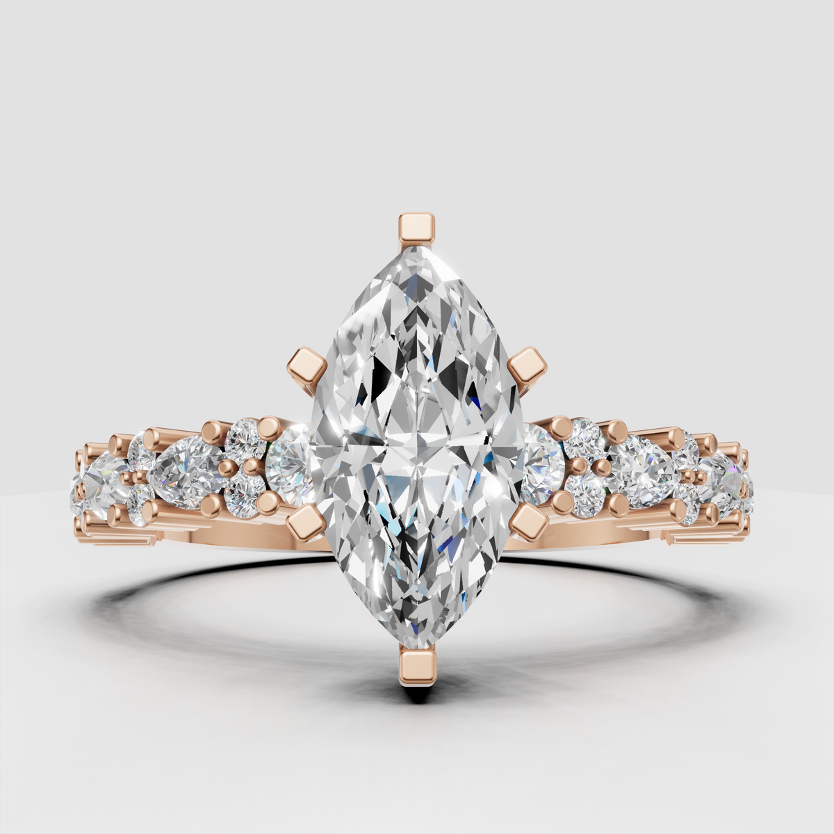 Luxury marquise Diamond engagement ring with sparkling stone-set shoulders