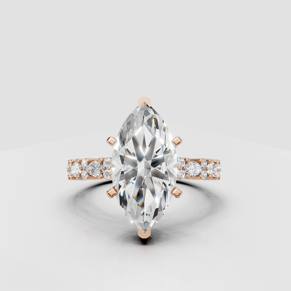 Luxury marquise diamond ring with sculpted gold stone accents