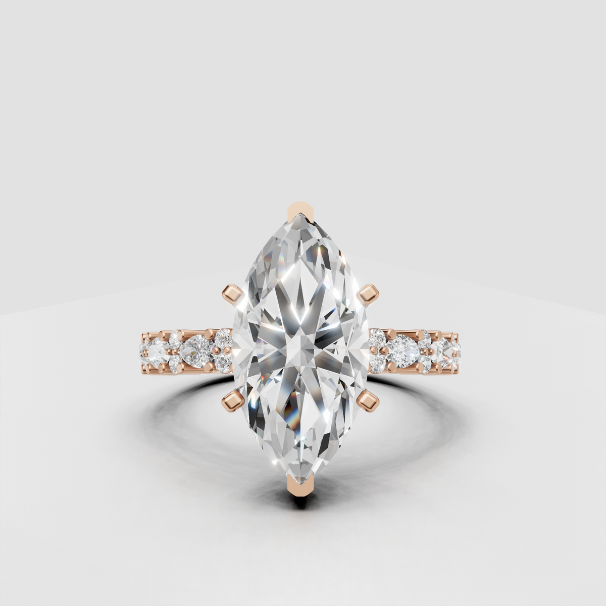 Luxury marquise diamond ring with sculpted gold stone accents