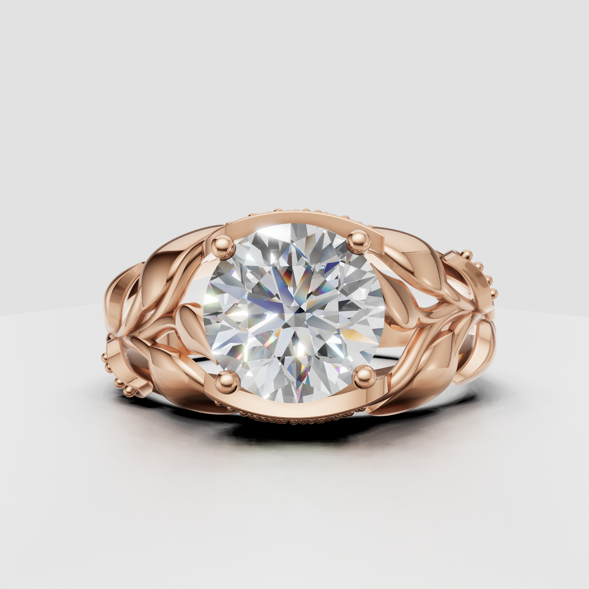 Floral inspired diamond engagement ring with ornate gallery