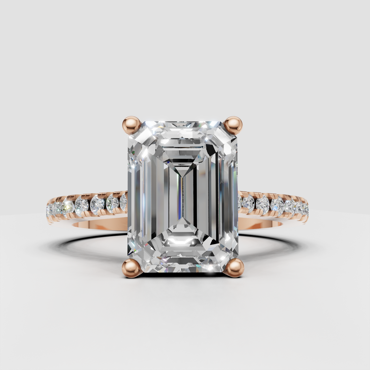 Emerald cut diamond ring with elevated open gallery