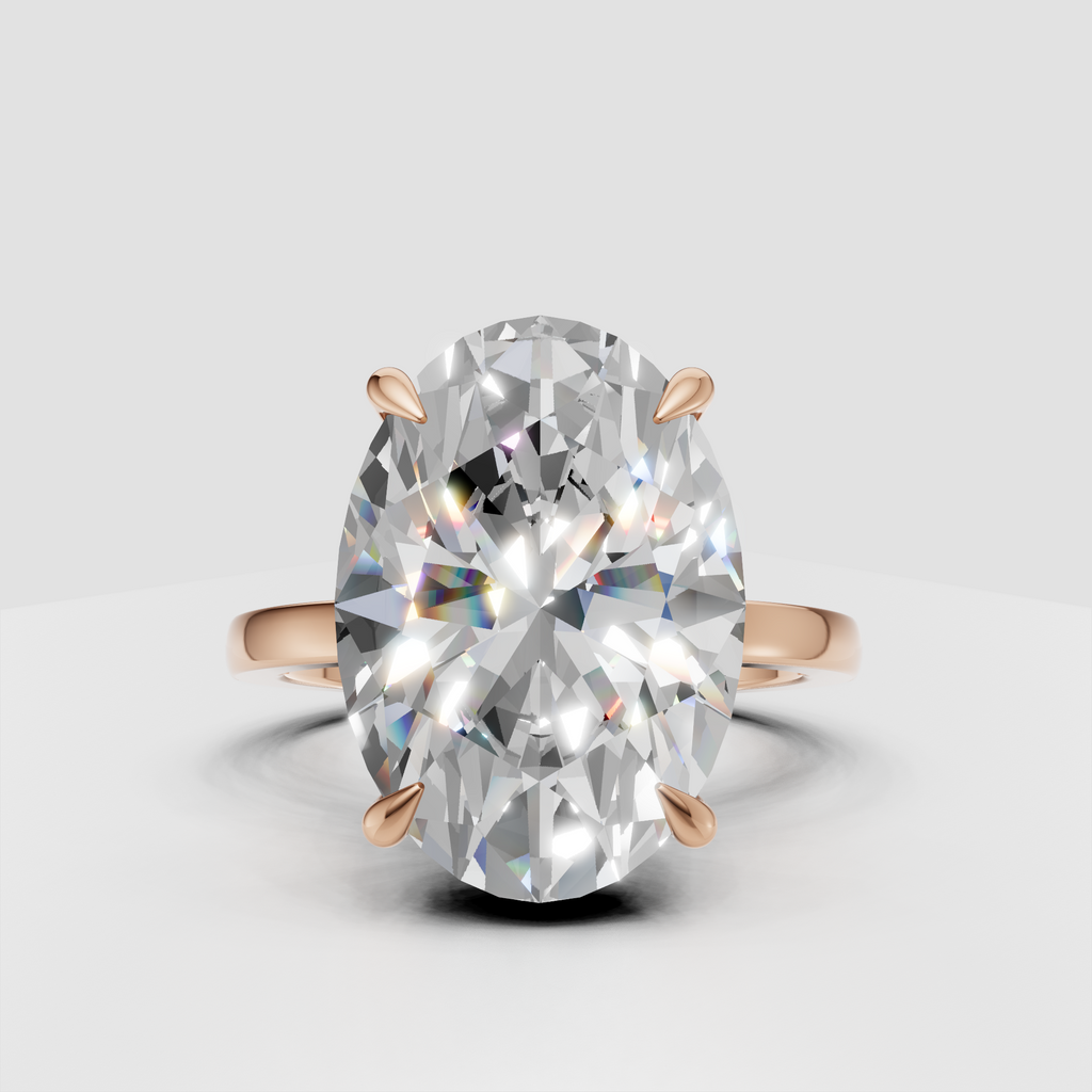 Oval diamond ring showing sparkling hidden halo from side angle