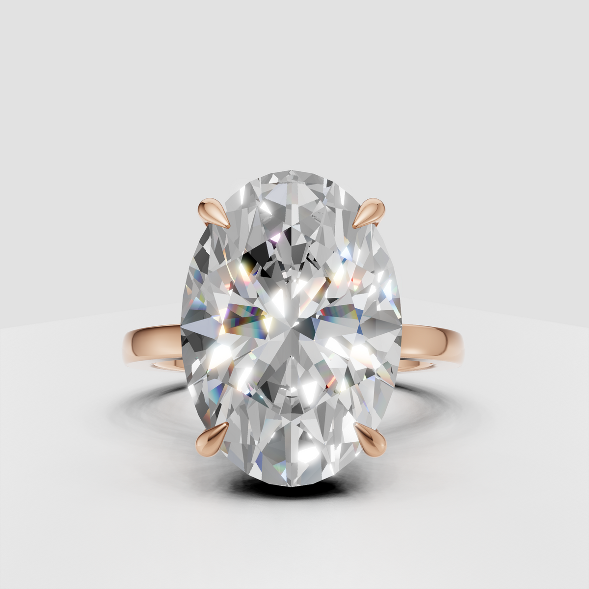 Oval diamond ring showing sparkling hidden halo from side angle